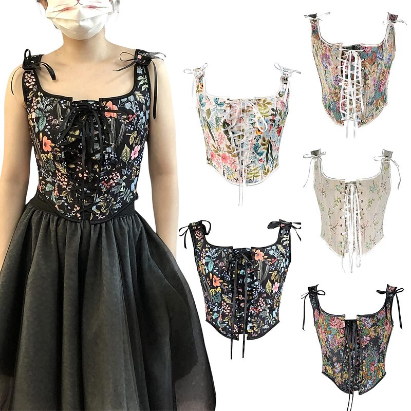 Retro Vintage Floral Vest Cosplay Drawstring Flower Fancy Dress Women's Carnival Masquerade Party Party / Evening Carnival of Venice Adults' Vest