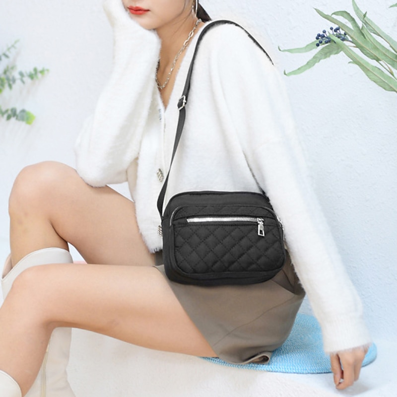 Women's Crossbody Bag Shoulder Bag Mobile Phone Bag Hobo Bag Nylon Outdoor Daily Zipper Large Capacity Lightweight Durable Solid Color Quilted Black Red Blue3