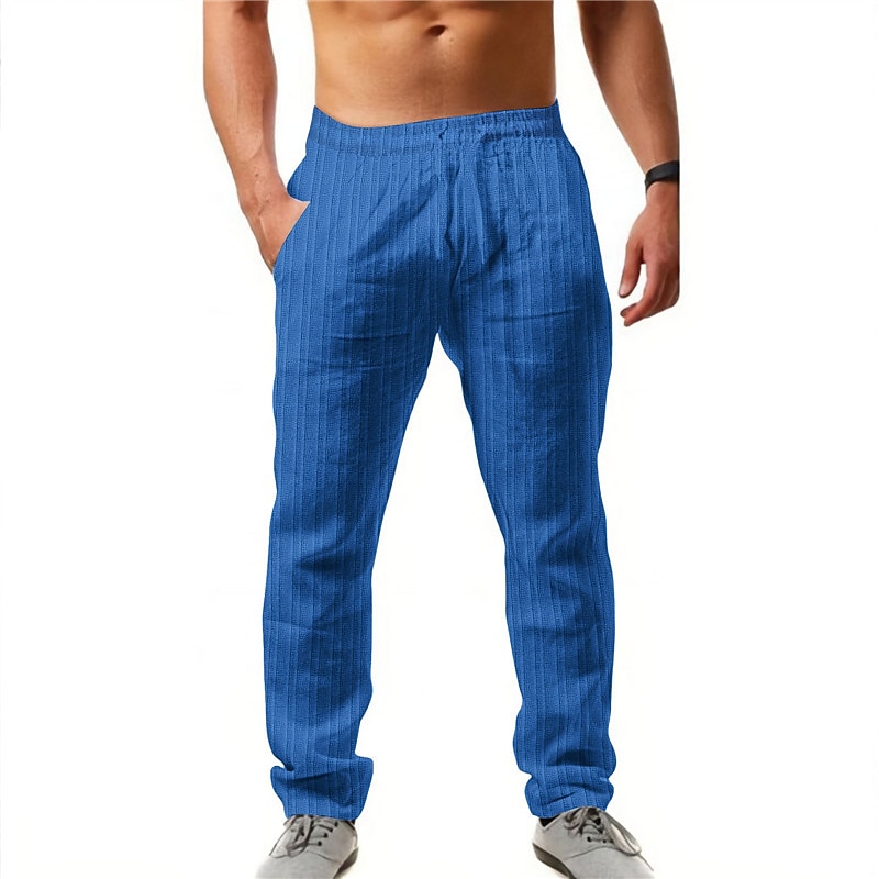 Men's Trousers Summer Pants Casual Pants Drawstring Elastic Waist Stripe Comfort Breathable Casual Daily Holiday Fashion Classic Style Black White4