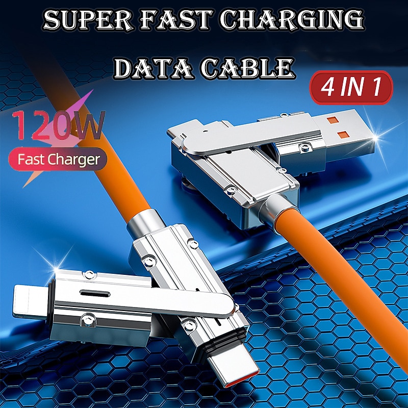 1 Pack Multi Charging Cable 3.3ft USB C to USB C / Lightning USB A to micro USB / USB C 6 A Charging Cable Fast Charging High Data Transfer Durable 4 in 1 Easy carry For Macbook iPad Samsung Phone