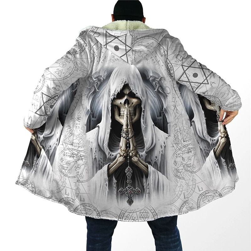 Men's Skull Winter Coat Fleece Jacket Coat Comfortable Warm Breathable Fashion Streetwear Casual Daily Sports & Outdoor Daily Wear Going out Zipper Pocket Print Fall & Winter Hoodie Long Sleeve Black