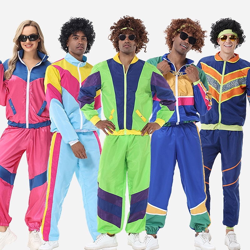 Retro Vintage 1980s Workout Outfits Cosplay Patchwork Fancy Dress Men's Women's Carnival Costume Carnival Performance Stage Pride Parade Teen Adults' Top Pants