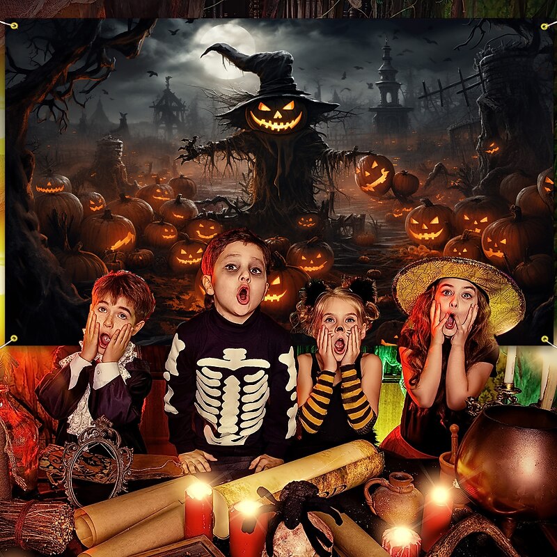 Halloween Decorations Tapestry Jack O Lantern Pumpkin Decor Wall Art Large Hanging Tapestry Mural Photograph Backdrop Blanket Curtain Home Bedroom Living Room Scarecrow Haunted House Graveyard4