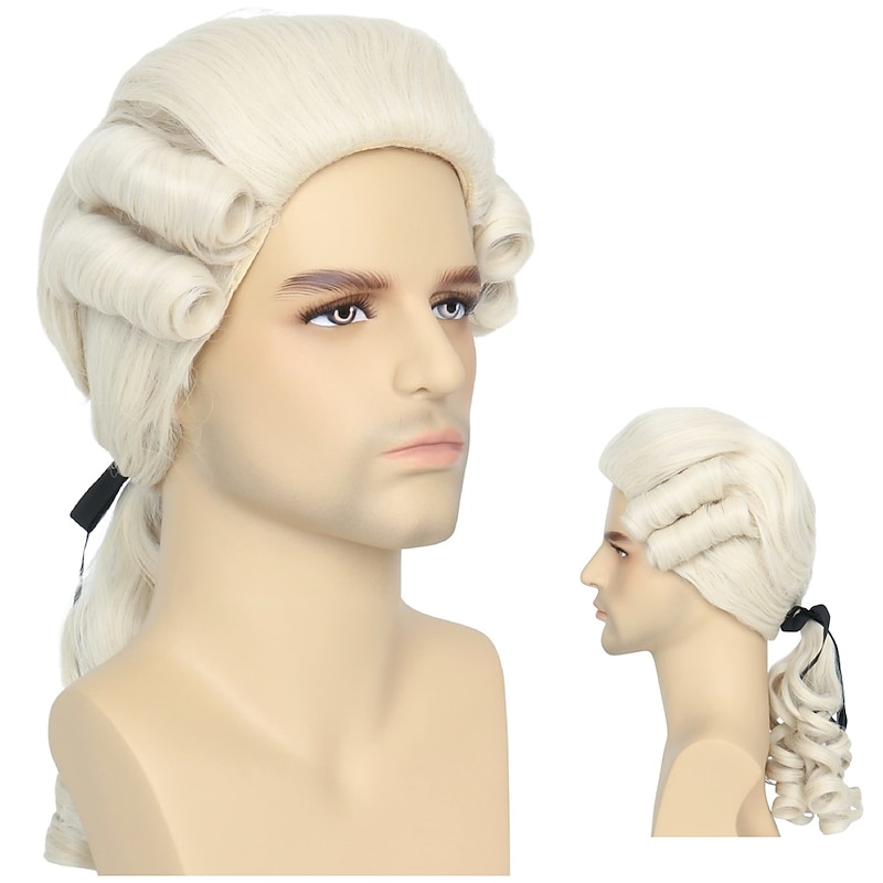 Men Colonial 18th Century Judge Wig Carnival Cosplay Wig Halloween Wigs