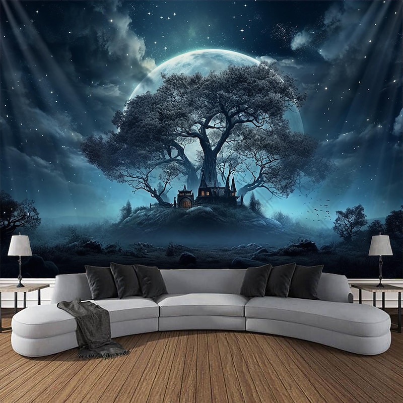 Halloween Glommy Forest Hanging Tapestry Wall Art Large Tapestry Mural Decor Photograph Backdrop Blanket Curtain Home Bedroom Living Room Decoration Decorations3