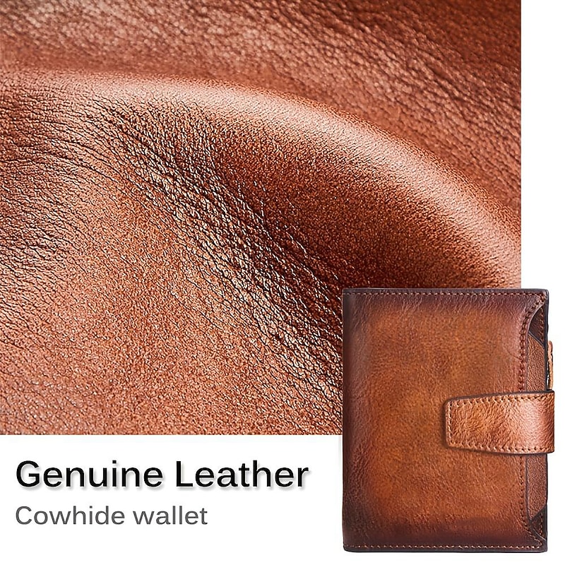 1pc Men's Genuine Leather Wallet Vintage Short Multi Function ID Card Holder RFID Blocking Zipper Coin Pocket Billfold Give Gifts To Men On Valentine's Day2