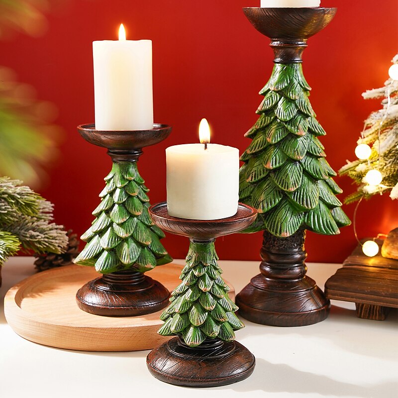 Christmas Tree Shaped Candlestick Made Of European Vintage Resin Material Available in Multiple Colors Suitable for Indoor Christmas Decorations Shops Restaurants And Christmas Gifts3