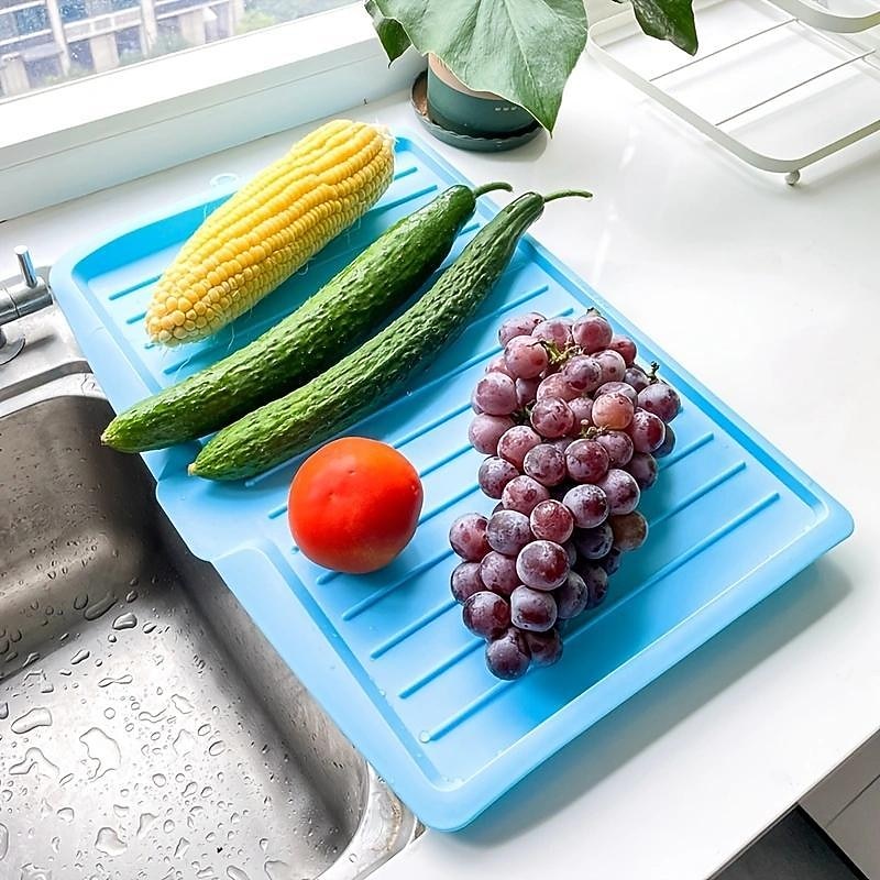 Plastic Dish Drainer Board, Large White Draining Tray with Side Drop Slope Diversion, Water Drain Board Drying Plate Dish Strainer Mat with Non-Slip Base for Bowl Cup Kitchenware2