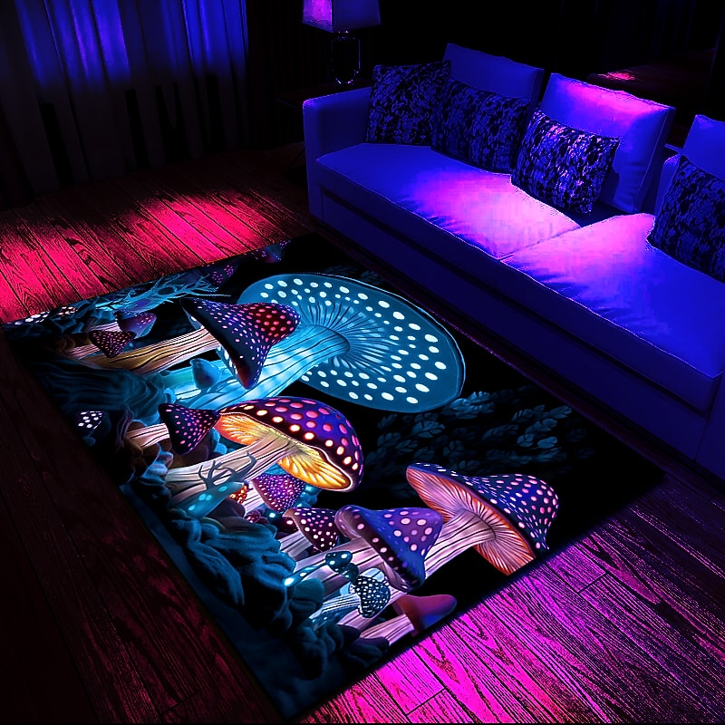 Fantasy Mushroom Blacklight Rug Carpet Floor Mat UV Reactive Glow in the Dark Rug Large Non-Slip Rug Mat Carpet for Room Decor2