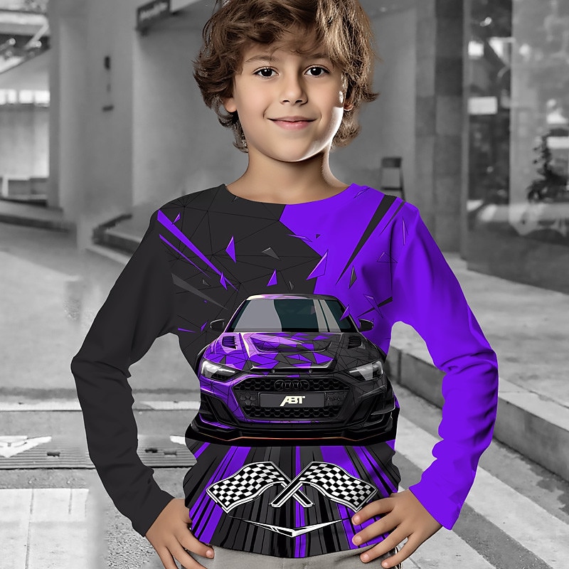 Boys 3D Geometric Car T shirt Tee Long Sleeve 3D Print Fall Winter Sports Fashion Streetwear Kids 3-12 Years Outdoor Casual Daily Regular Fit3