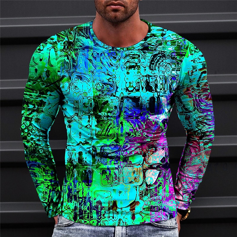 Men's Abstract T Shirt Graphic Tee Long Sleeve T shirt 3D Print Crew Neck Shirt Designer Casual Outdoor Vacation Daily Yellow Red Blue Spring &  Fall Clothing Apparel S M L XL 2XL 3XL 4XL2