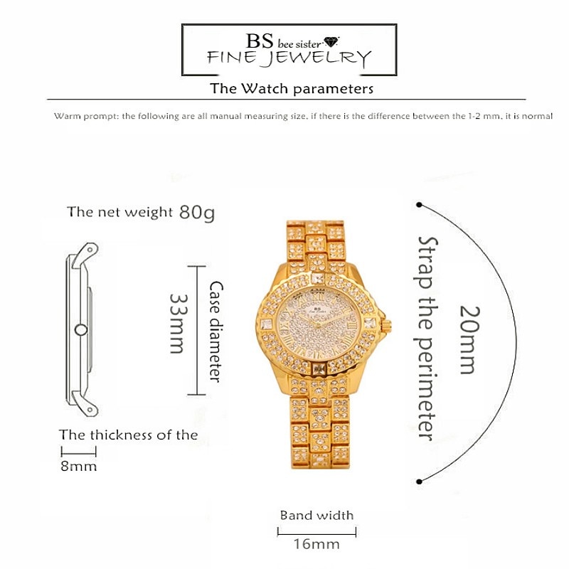 Bee Sister Women Quartz Watch Diamond Chronograph Fashion Wristwatch Waterproof Decoration Stainless Steel Strap Watch2
