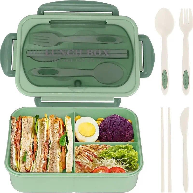 1000ML Lunch Box with Tableware for Office Workers, Square Divided Microwave Oven Bento Box, Leakproof Food Container, Back School Home Kitchen Supplies3