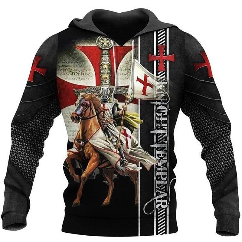 Men's Knights Templar Graphic Prints Hoodie Hoodies Sweatshirt Streetwear Designer Long Sleeve Hooded Daily Sports Black Dark Gray Print Spring &  Fall Designer2