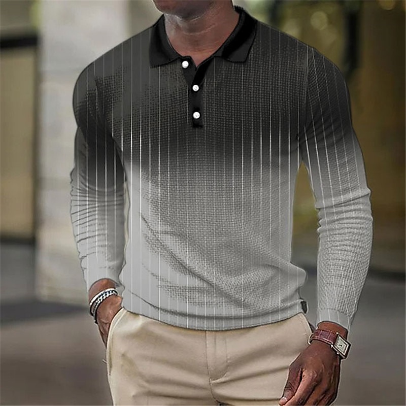 Men's Geometric Waffle Polo Shirts Golf Shirt Long Sleeve Polo Shirts Collared Shirts Business Casual Vacation Wear Formal Wear Festival Wear Buttons 3D Print Blue Green Khaki4