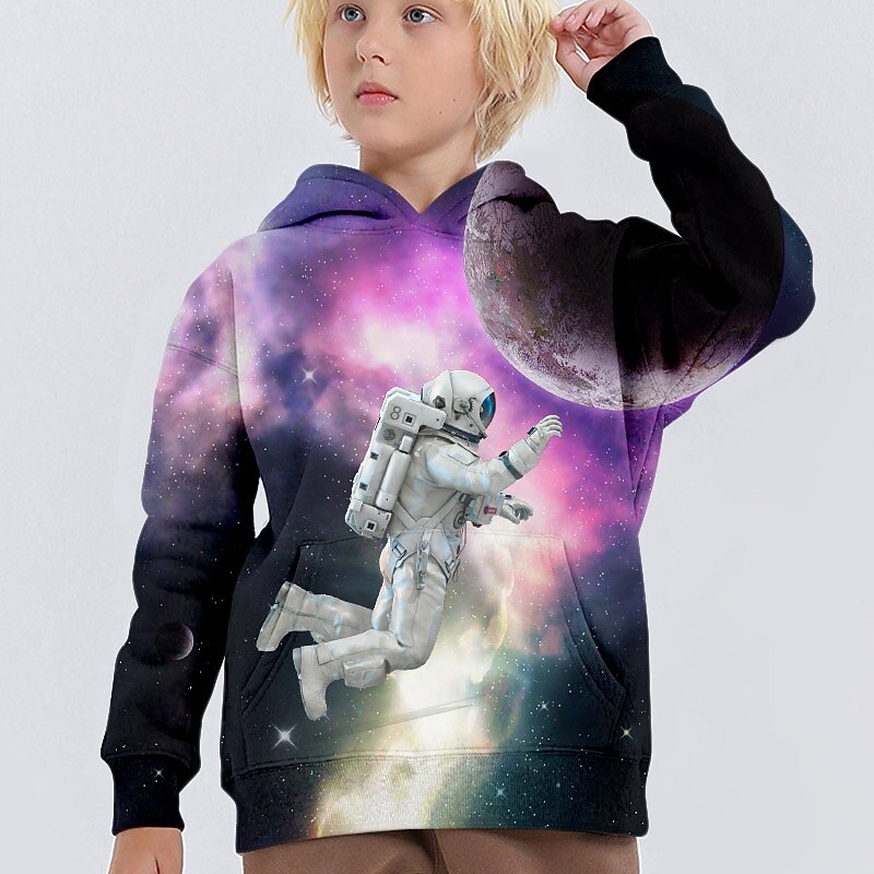 Boys 3D Graphic Astronaut Hoodie Long Sleeve 3D Print Spring Fall Winter Fashion Streetwear 3D Print Kids 3-12 Years 4-12 Years Outdoor Casual Daily Regular Fit3