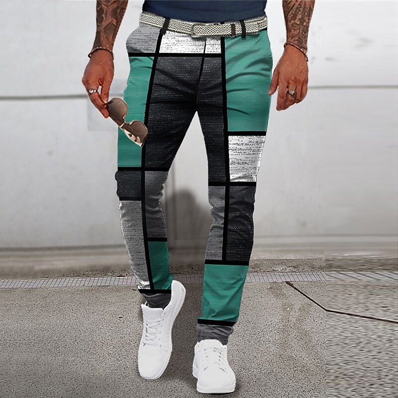 Plaid Geometry Business Men's 3D Print Pants Trousers Outdoor Street Wear to work Polyester Dark Red Blue Green S M L Mid Waist Elasticity Pants2