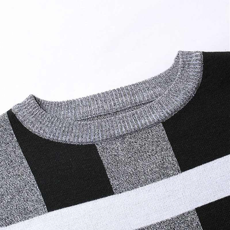 Men's Plaid Stripe Pullover Sweater Jumper Knitwear Crew Neck Fashion Streetwear Designer Vacation Daily Wear Going out Knitted Print Long Sleeve Fall & Winter Gray2