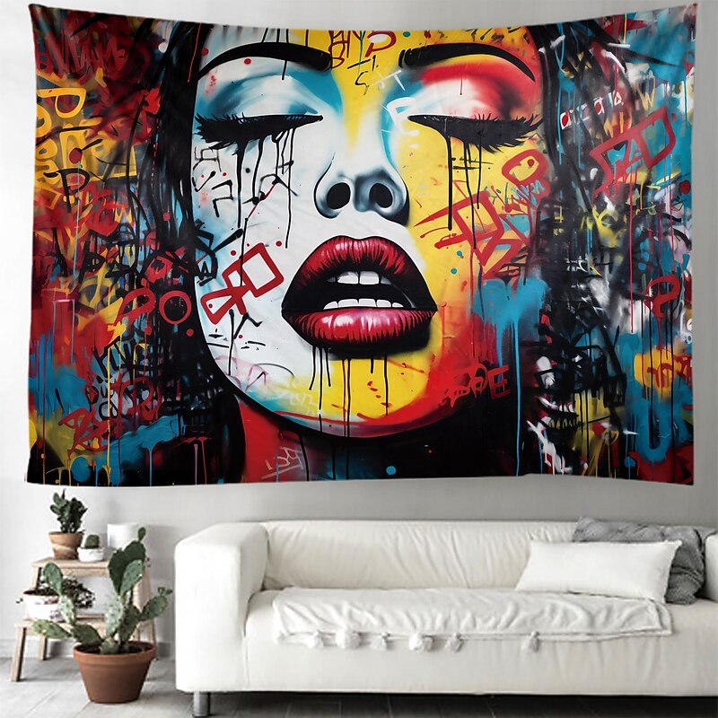 Graffiti Woman Lip Hanging Tapestry Wall Art Large Tapestry Mural Decor Photograph Backdrop Blanket Curtain Home Bedroom Living Room Decoration2