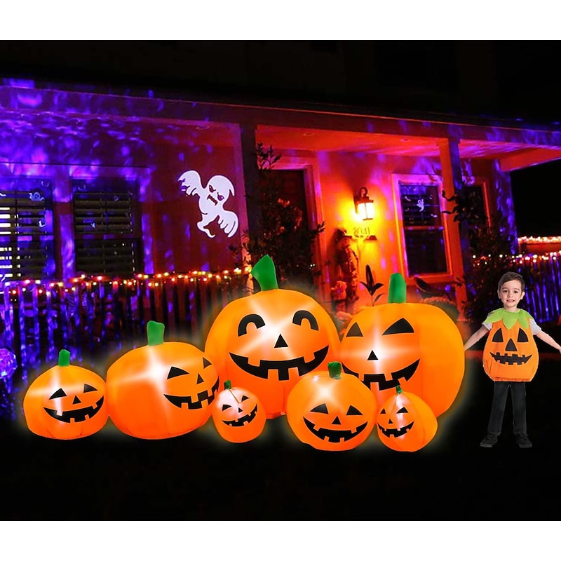 Halloween Decorations 10ft Long Inflatable  Pumpkin Light, LED Blow Up Light Up Pumpkin  Decor Indoor Outdoor Holiday Art Decor Decorations