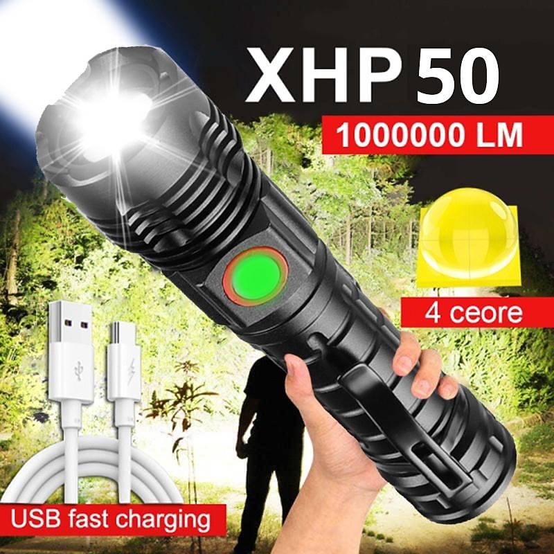 Powerful LED Flashlight High Power 18650 USB Rechargeable Zoom Fishing Lantern 5 Modes Waterproof Bicycle Light Tactical Torch