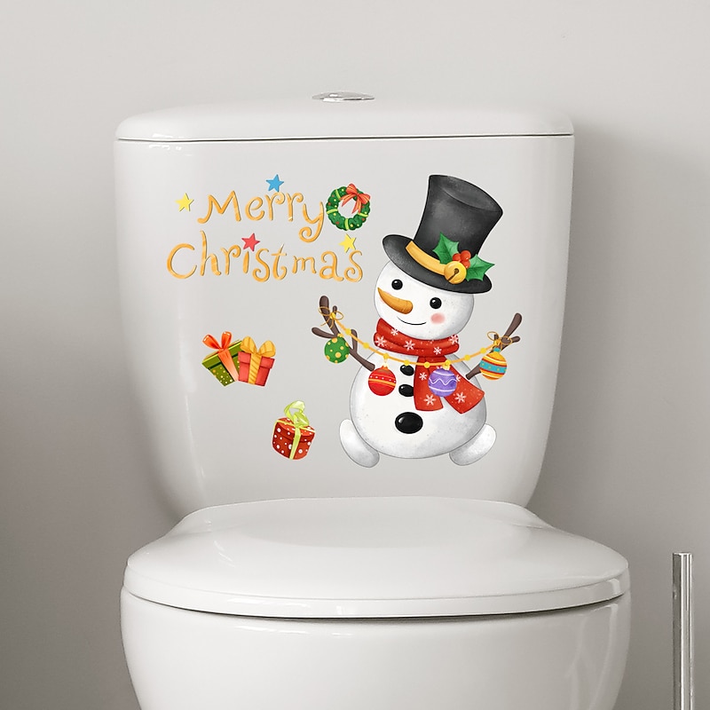 Christmas Snowman Sticker Toilet Sticker Background Wall Toilet Decoration Wall Decal