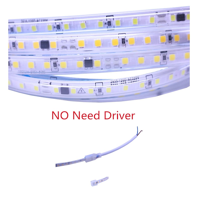 AC220V-240V LED Strip NO Need Driver IP65 Waterproof 3000K 4000K 6000K 2835 120Leds/M Flexible Ribbon Rope Tape Light3