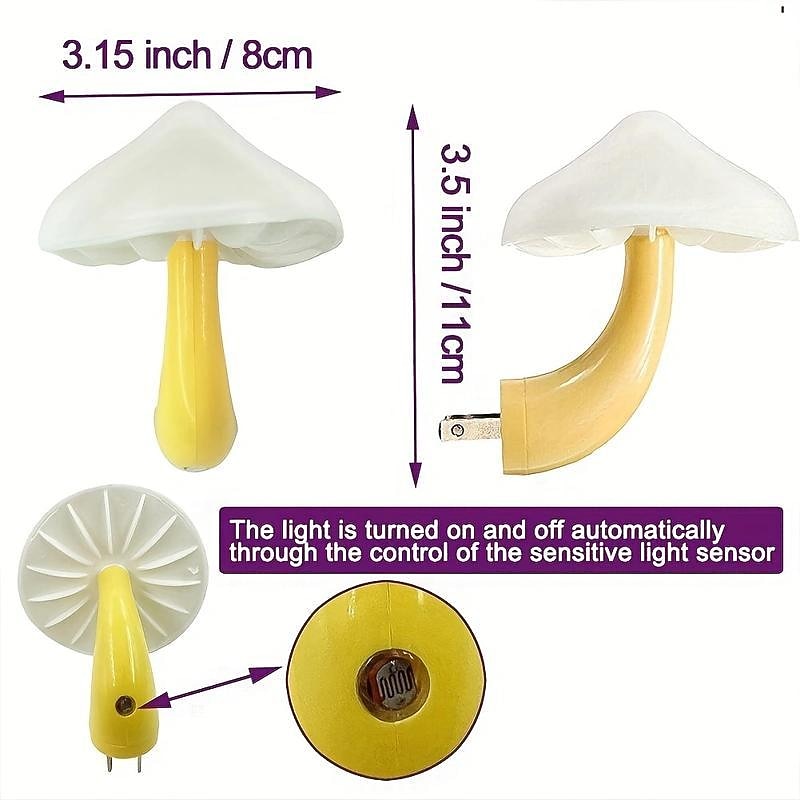 3 packs Cute Mushroom Night Light with Dusk to Dawn Sensor - 7 Color LED Plug-in Lamp for Kids' Room and Nursery3