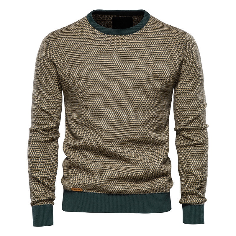 Men's Sweater Pullover Ribbed Knit Cropped Knitted Color Block Crew Neck Fashion Streetwear Outdoor Going out Clothing Apparel Fall & Winter Black Orange M L XL