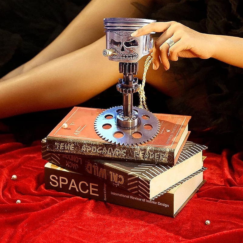 Halloween Piston Skull Face Sculpture, Resin Piston Skull Face Sculpture, Piston Man Head Statue Handmade Art Figure Miniature Ornaments for Decoration Halloween Skeleton Decoration3