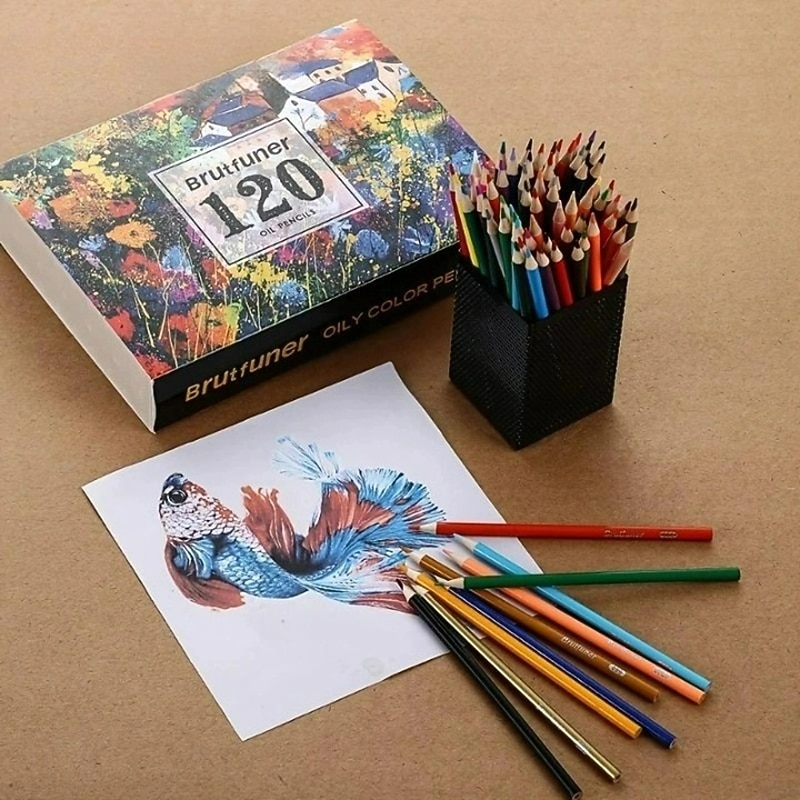 48/72/120/180pcs Brutfuner Oil Pencils Set - Vibrant Colors for Drawing and Coloring on Wood, Paper For Schools Teachers Students Children For Sketching Doodling Coloring Painting2