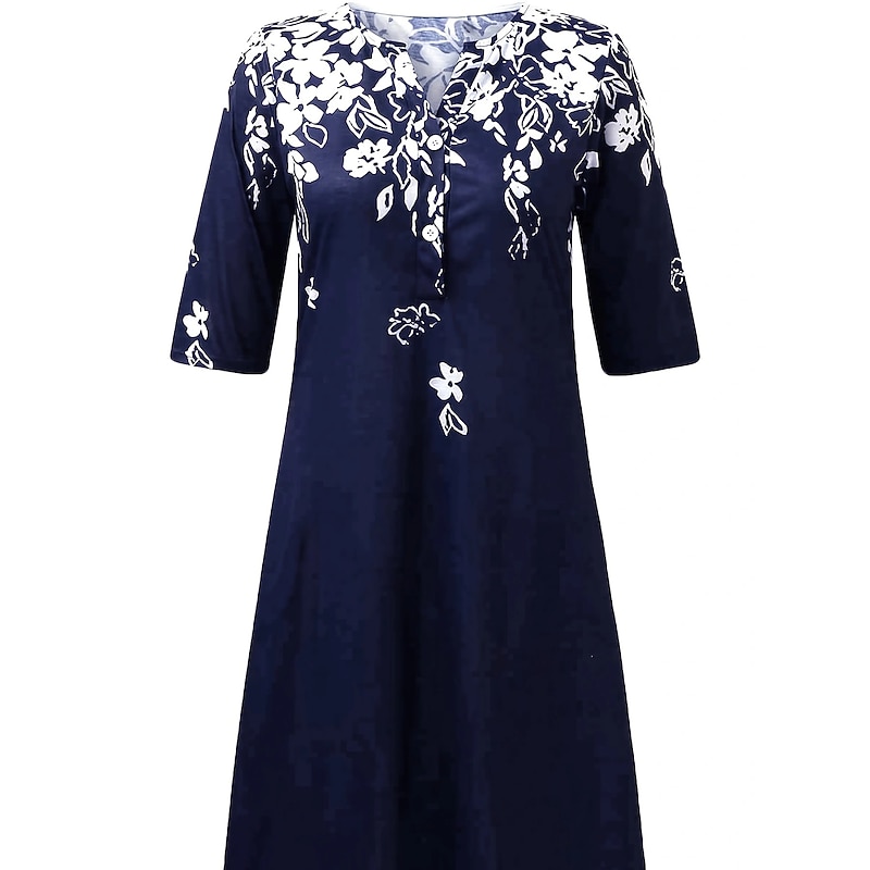 Women's Midi Dress Casual Dress Navy Blue Half Sleeve Floral Pocket Summer Spring Fall V Neck Vacation Daily Vacation 2023 S M L XL XXL 3XL4