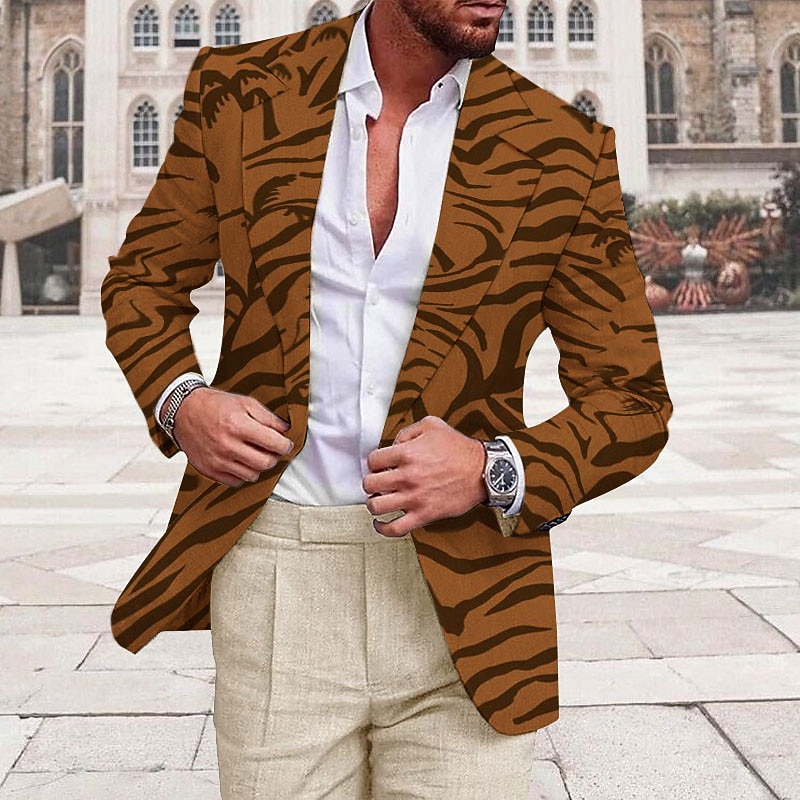 Men's Graphic Prints Tiger Skin Long Sleeve Turndown Fashion Streetwear Business Work Wear to work Going out Buttons Print