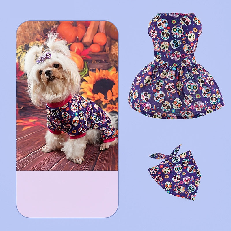 Dog Cat Sweatshirt Dress Dog Bandana Party Funny Winter Breathable Soft Washable Comfortable Outdoor Halloween Casual Daily Dog Clothing for Bichon Frise Pomeranian Baby Pet Papillon Small2