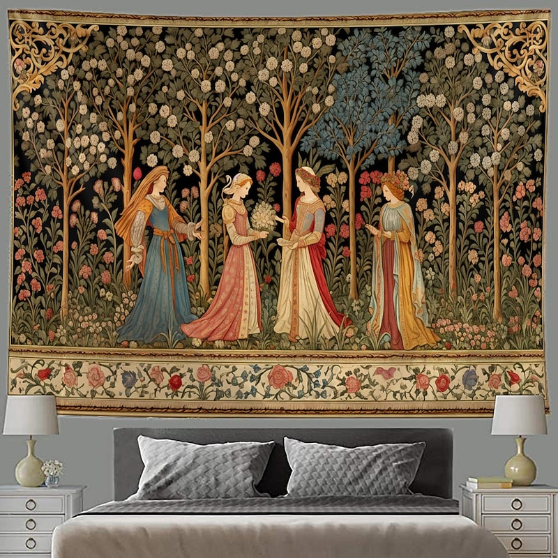 Medieval Tapestry Middle Age Tapestry Garden Noble Women Large Tapestry Wall Painting Decoration Photo Hanging Bed Curtain Home Bedroom Living Room Decoration 8