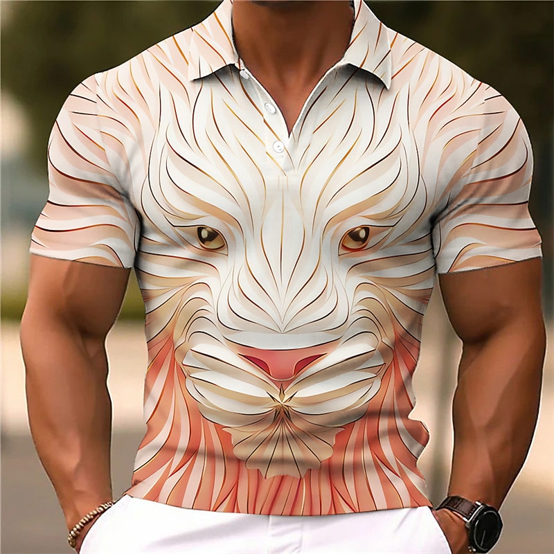 Men's Polo Shirts Golf Shirt Short Sleeve Polo Shirts Collared Shirts Casual Funny Vacation Wear Party Outfits Buttons 3D Print Spring &  Fall White Pink Purple2