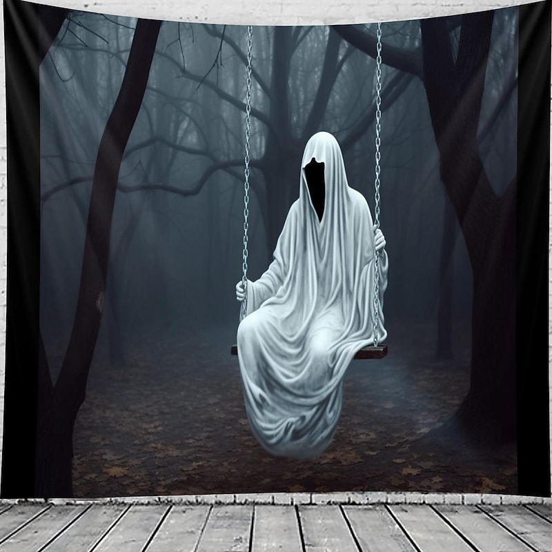 Halloween Horror Hanging Tapestry Wall Art Large Tapestry Mural Decor Photograph Backdrop Blanket Curtain Home Bedroom Living Room Decoration Ghost Swing Forest Halloween Decorations2