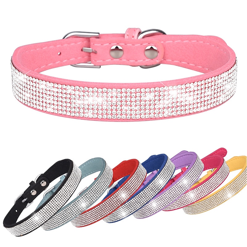 Pet Collar Shiny Rhinestone Dog Collar Small And Medium-sized Dog Chain Walking Dog Rope Microfiber Cat Collar4