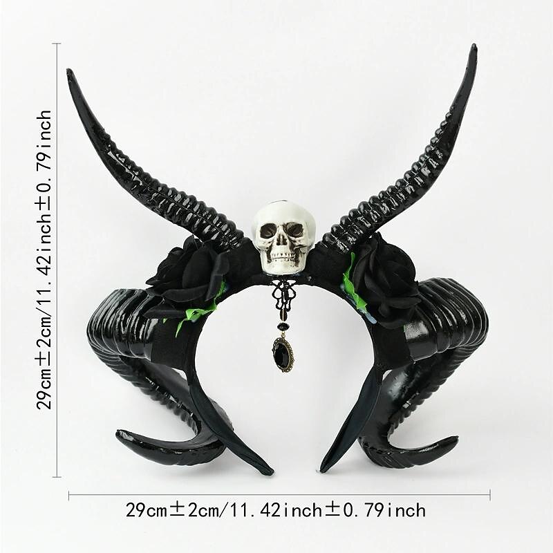 1pc Men's Halloween Simulation Horn Rose Headdress, Cosplay Accessories Devil Skull Headband Headwear2