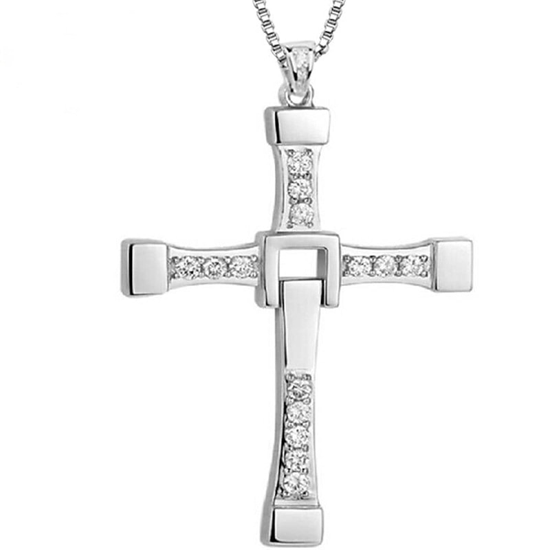Cross Silver Chain Fast & Furious Necklace Stainless Steel Cross Neck Pendant Jewelry Hip Hop