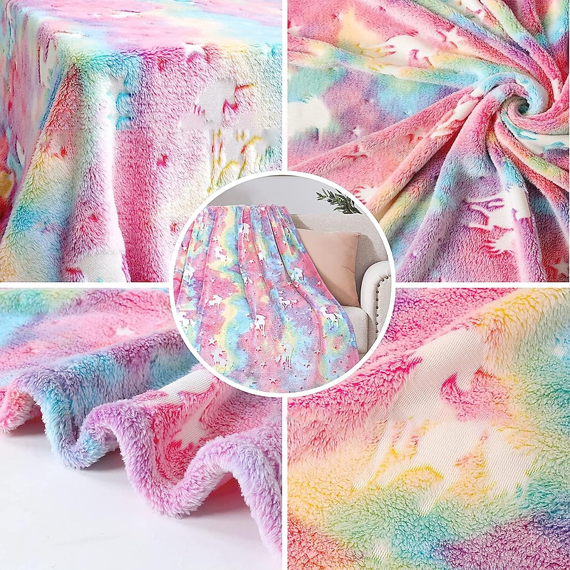 Luminous Unicorn Blanket Kids Birthday Soft Flannel Plush Rainbow Horse Throw, Unicorn Room3
