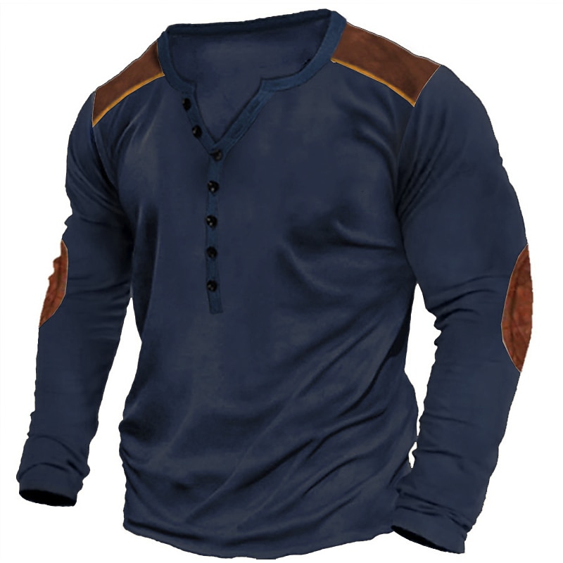 Men's Button T Shirt Henley Shirt Tee Top Long Sleeve Henley Summer Color Block Fashion Designer Basic Patchwork Vacation Street Going out Black Navy Blue Green Top Tee for Men4