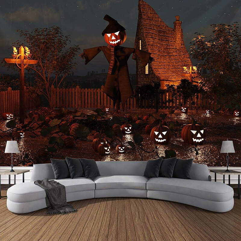 Halloween Tapestry Art Decoration Blanket Curtains Hanging Home Bedroom Living Room Decoration Pumpkin Ghost Skull Ghost House Eerie And Terrifying Halloween Decorations4