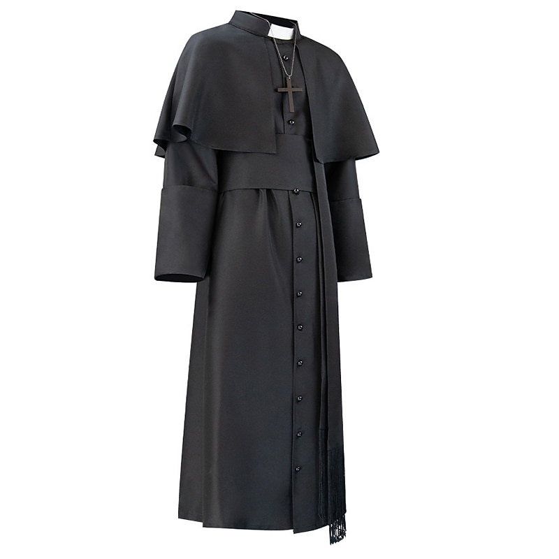 Retro Vintage Medieval Coat Necklace Trench Coat Witch Plague Doctor Priest Solid Colored Fancy Dress Men's Steampunk Walpurgis Night Halloween Carnival Masquerade Party / Evening Stage Adults' Coat3