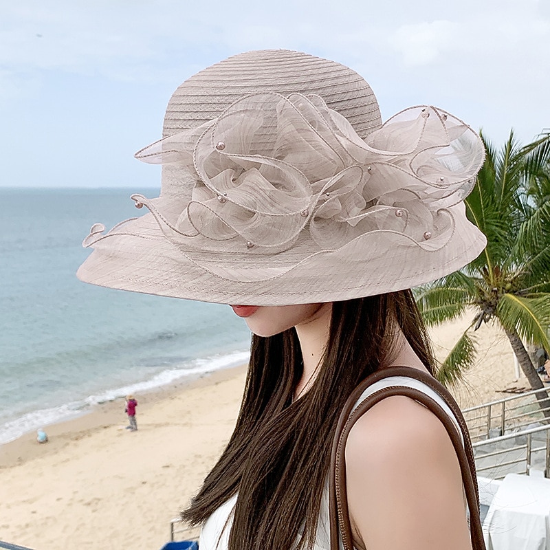 Hats Organza Kentucky Derby Church Simple Boho With Lace Flower Headpiece Headwear2
