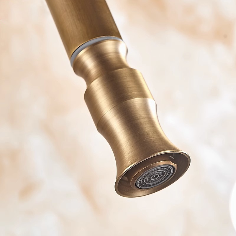 Kitchen Faucet Pull Out Sink Mixer Taps, 360 Degree 2 Mode Sprayer, Vintage Brass Vessel Tap with Cold and Hot Hose4