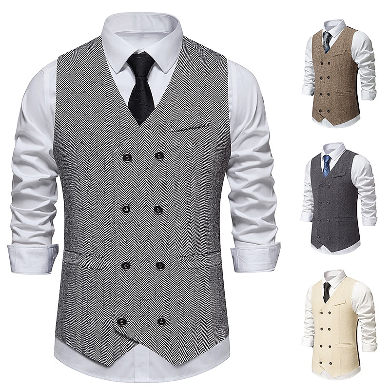 Vintage 1920s Vest Waistcoat The Great Gatsby Gentleman Groomsmen Slim Fit Fancy Dress Men's Masquerade Wedding Wedding Guest Event / Party Adults' Vest2