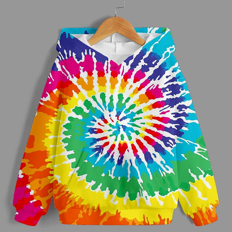 Boys 3D Tie Dye Hoodie Long Sleeve 3D Print Spring Fall Active Sports Fashion Kids 3-13 Years Outdoor Daily Indoor Regular Fit