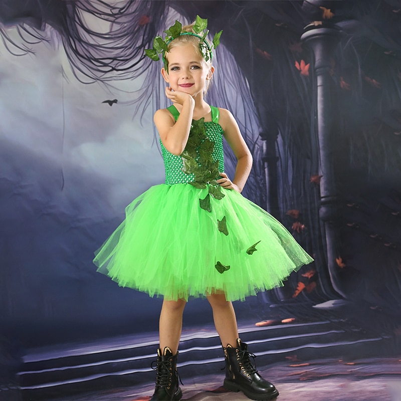 Kids Girls' Dress Party Dress Leaf Witch costume kids halloween custome Sleeveless Performance Special Occasion Mesh Elegant Fashion Beautiful Polyester Knee-length Party Dress Swing Dress Tulle Dress