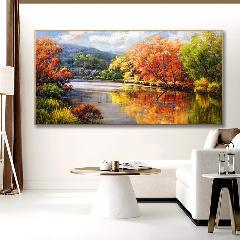 Handmade Oil Painting Canvas Wall Art Decoration Rivers and Lakes Reflect the Natural Scenery Landscape for Home Decor Rolled Frameless Unstretched Painting3